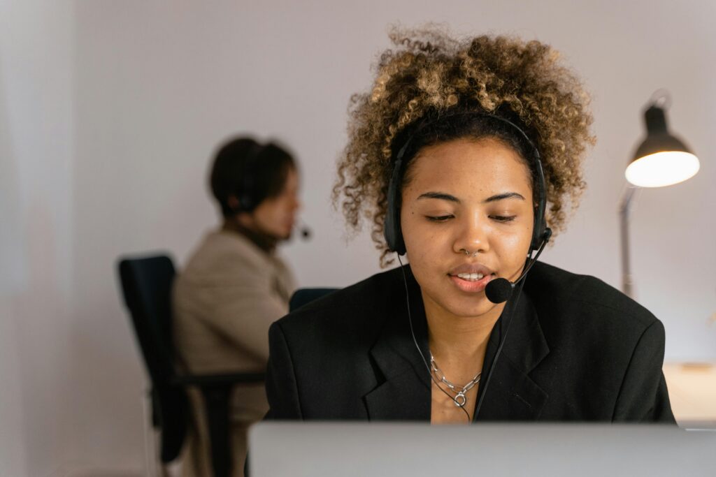 Business operations executive working at computer